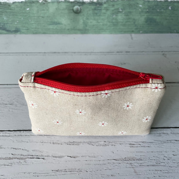 White Daisies Floral Cotton Zip Coin Purse Pouch