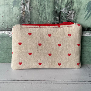 Red Hearts Cotton Zip Coin Purse Pouch