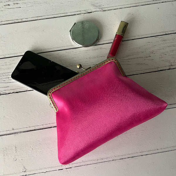 Hot Pink Satin 5.5 Clasp Purse Frame Clutch Bag