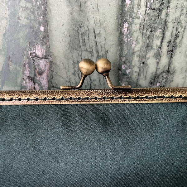 Dark Green Satin 5.5 Inch Clasp Purse Frame Clutch Bag