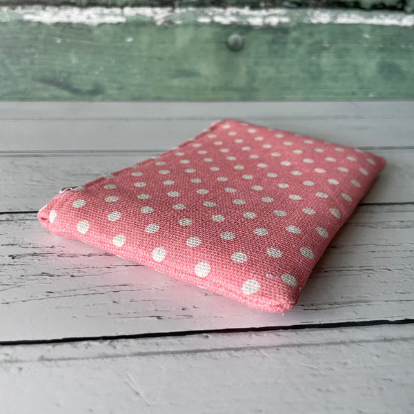 Pink and White Polka Dot Cotton Zip Coin Purse Pouch