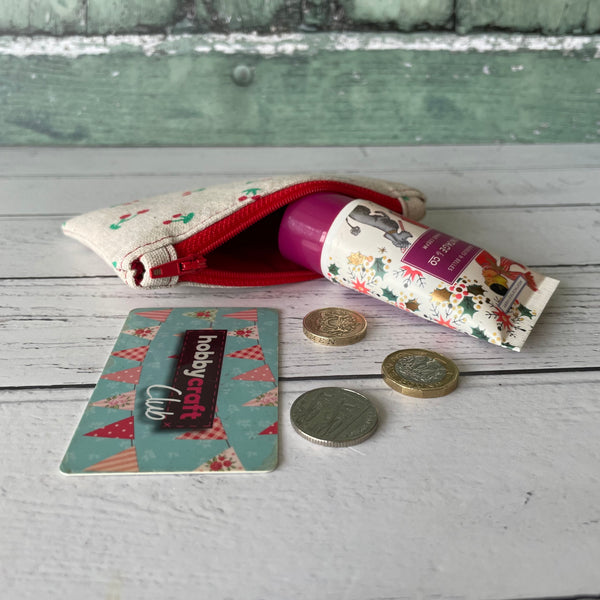 Red Cherries Cotton Zip Coin Purse Pouch