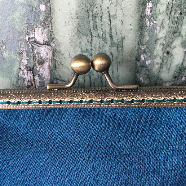 Petrol Blue Satin 5.5 Inch Clasp Purse Frame Clutch Bag