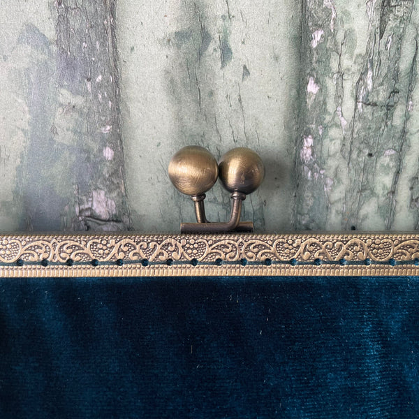 Petrol Blue Velvet 8 Inch Bronze Clasp Purse Frame Clutch Bag