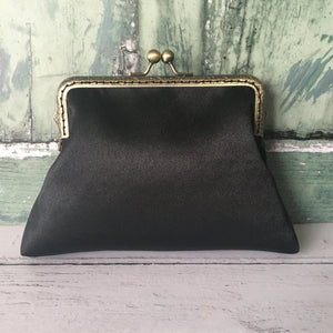 Black Satin 5.5 Clasp Purse Frame Clutch Bag