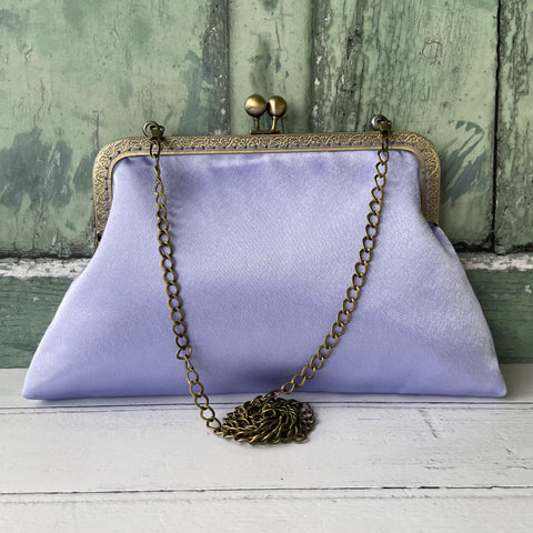 Lilac Satin 8 Sew-In Bronze Clasp Purse Frame Clutch Bag