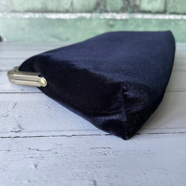 Navy Black Velvet 8 Inch Bronze Clasp Purse Frame Clutch Bag