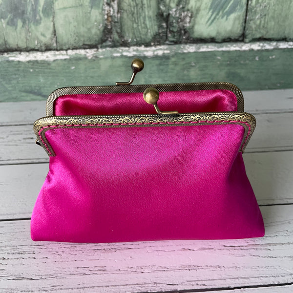 Fuchsia Pink Satin 5.5 Inch Clasp Purse Frame Clutch Bag
