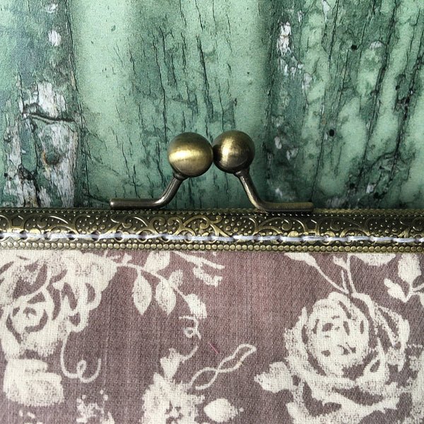Grey and White Vintage Style Rose Floral Clutch Bag