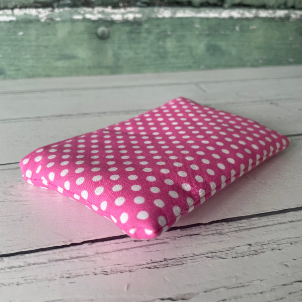 Pink and White Polka Dot Cotton Coin Zipper Purse Pouch