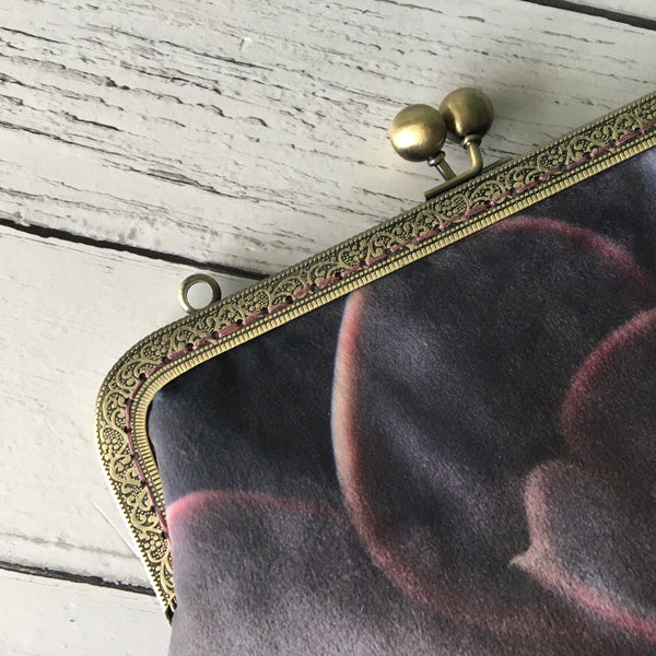 Echeveria Purple Pearl Succulent Velvet 8 Inch Clasp Purse Frame Clutch Bag