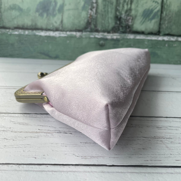Pale Mauve Blush Satin 8 Inch Bronze Clasp Purse Frame Clutch Bag