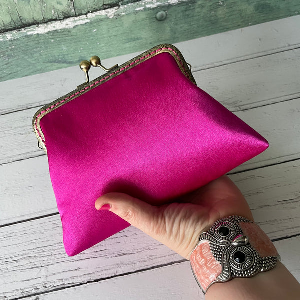 Fuchsia Pink Satin 5.5 Inch Clasp Purse Frame Clutch Bag