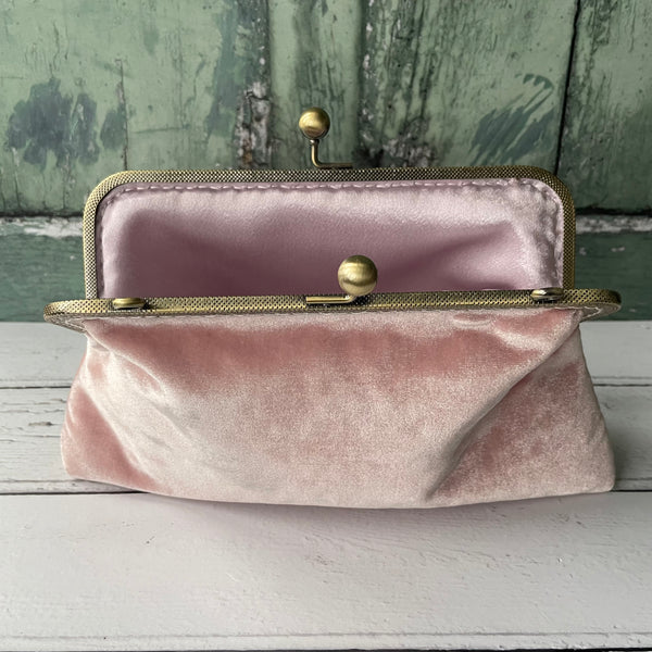 Crepe Pink Velvet 8 Inch Bronze Clasp Purse Frame Clutch Bag