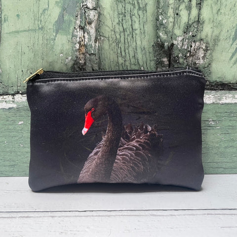 Black Swan Satin Coin Zipper Purse Pouch