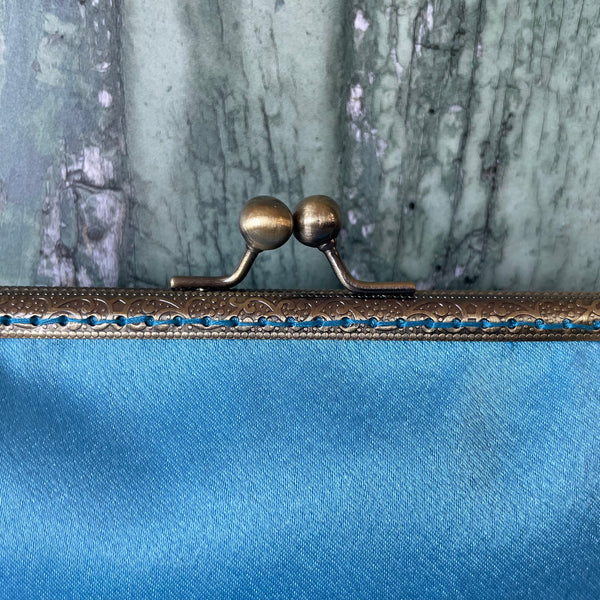 Sky Blue Satin 5.5 Inch Bronze Clasp Purse Frame Clutch Bag