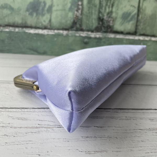 Lilac Satin 8 Sew-In Bronze Clasp Purse Frame Clutch Bag