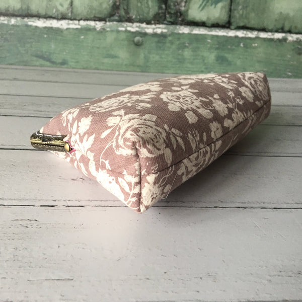 Grey and White Vintage Style Rose Floral Clutch Bag