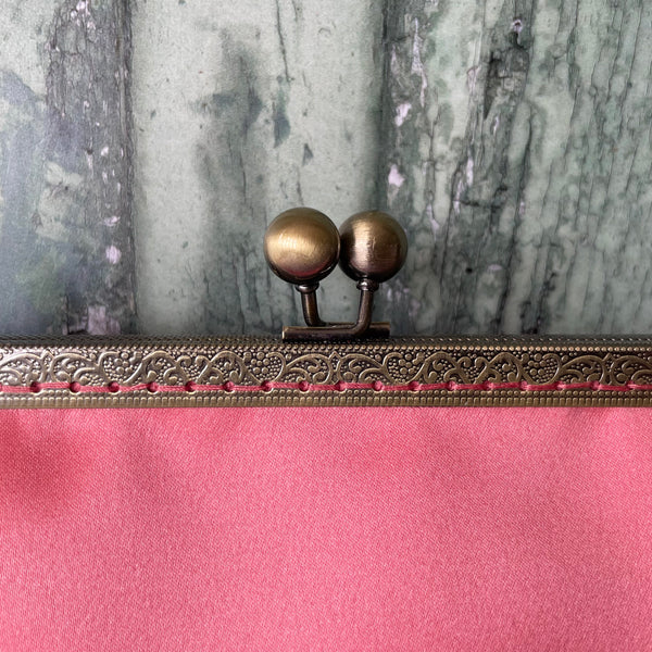 Coral Pink Satin 8 Sew-In Bronze Clasp Purse Frame Clutch Bag