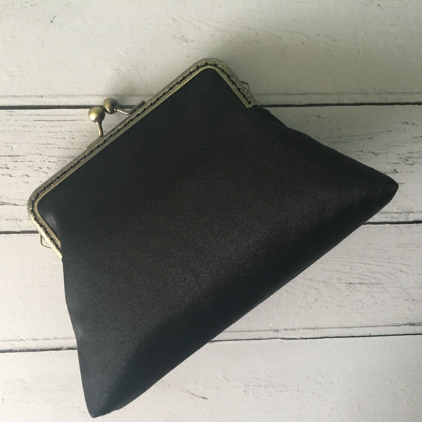Black Satin 5.5 Clasp Purse Frame Clutch Bag