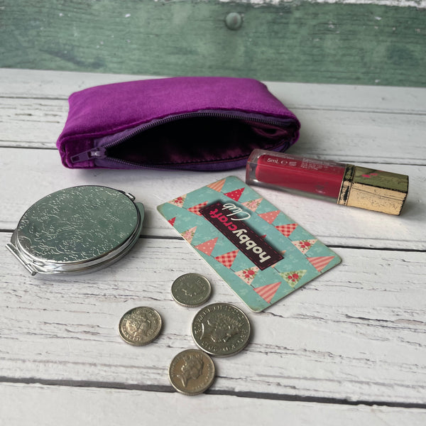 Mulberry Purple Velvet Zip Coin Purse  Pouch