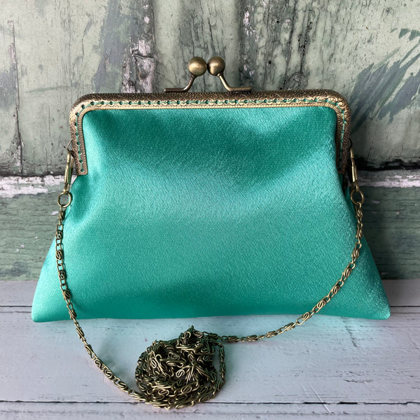 Mint Green Satin 5.5 Inch Clasp Purse Frame Clutch Bag