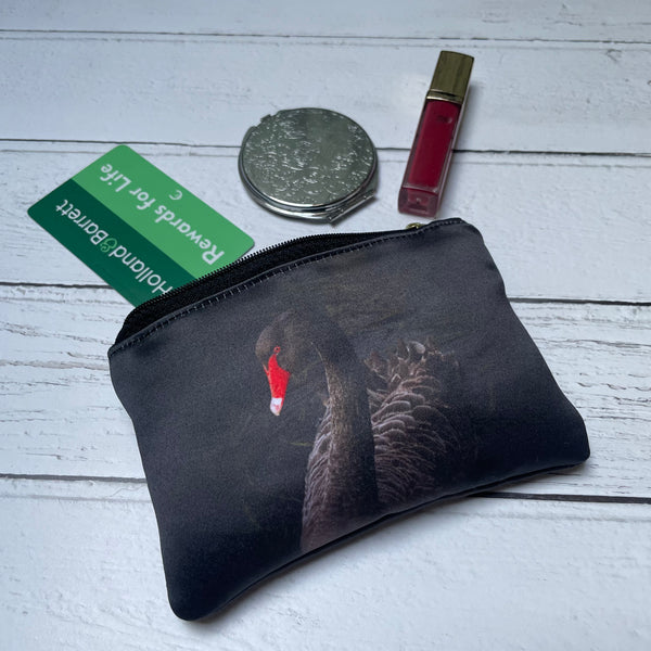Black Swan Satin Coin Zipper Purse Pouch