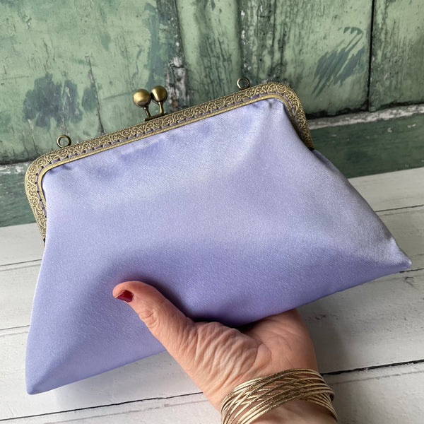 Lilac Satin 8 Sew-In Bronze Clasp Purse Frame Clutch Bag
