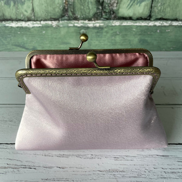 Pale Mauve Blush Satin 5.5 Inch Clasp Purse Frame Clutch Bag