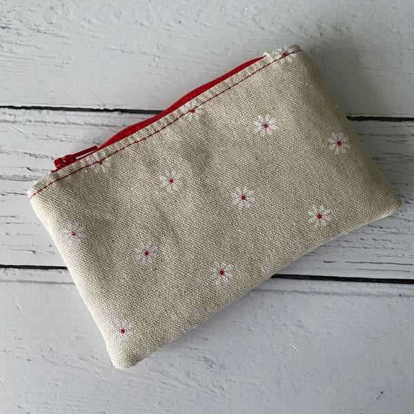 White Daisies Floral Cotton Zip Coin Purse Pouch