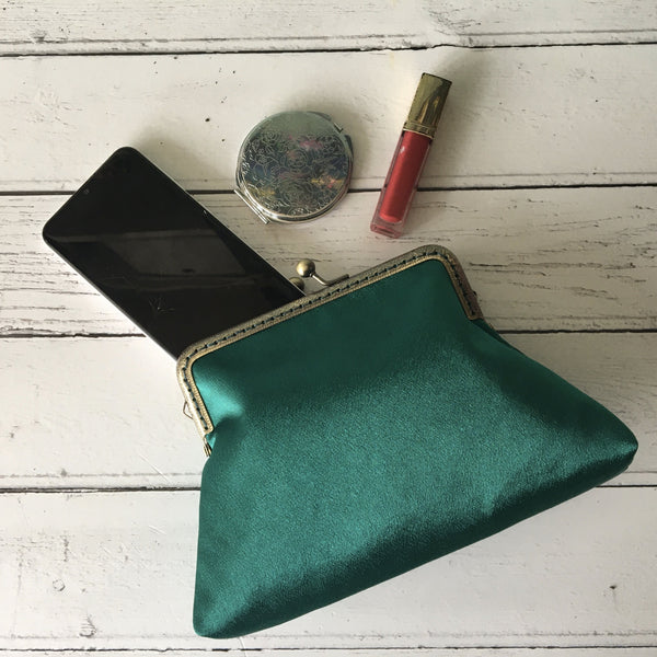 Jade Green Satin 5.5 Inch Clasp Purse Frame Clutch Bag