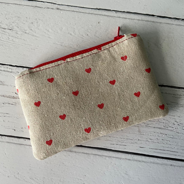 Red Hearts Cotton Zip Coin Purse Pouch