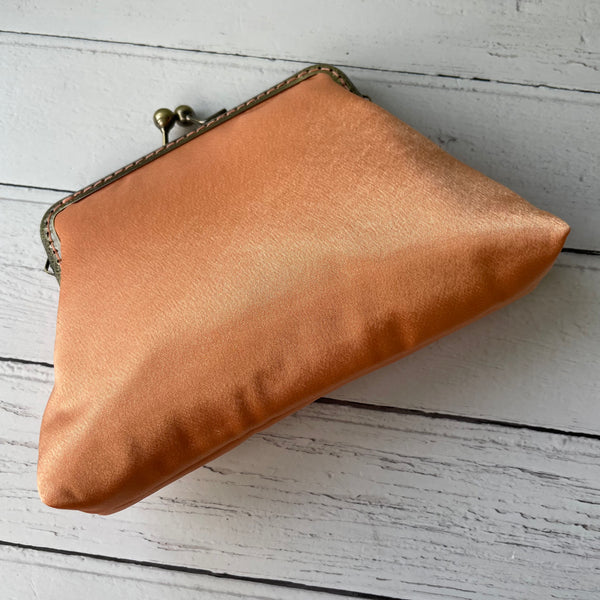 Peachy Orange Satin 5.5 Inch Clasp Purse Frame Clutch Bag