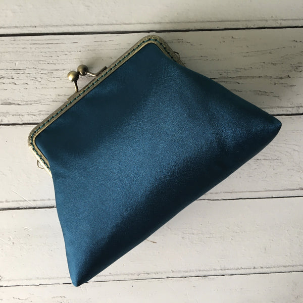 Petrol Blue Satin 5.5 Inch Clasp Purse Frame Clutch Bag