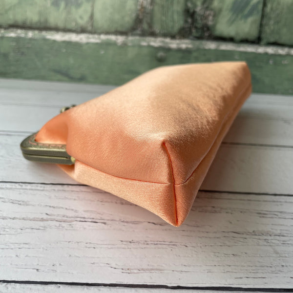Peachy Orange Satin 8 Inch Bronze Clasp Purse Frame Clutch Bag