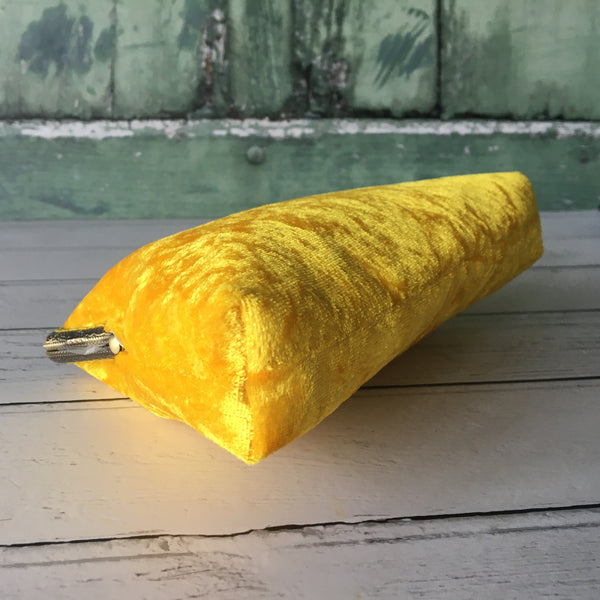 Sunflower Yellow Crushed Velvet 5.5 Inch Bronze Clasp Purse Frame Clutch Bag