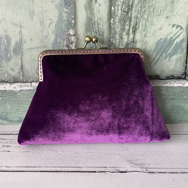 Purple Velvet 5.5 Inch Bronze Clasp Purse Frame Clutch Bag