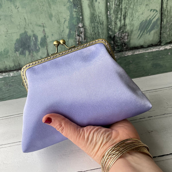 Lilac Satin 5.5 Inch Clasp Purse Frame Clutch Bag
