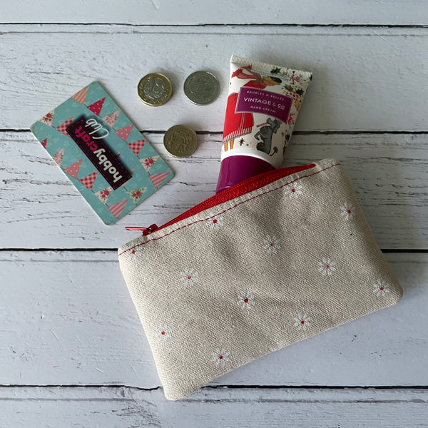 White Daisies Floral Cotton Zip Coin Purse Pouch