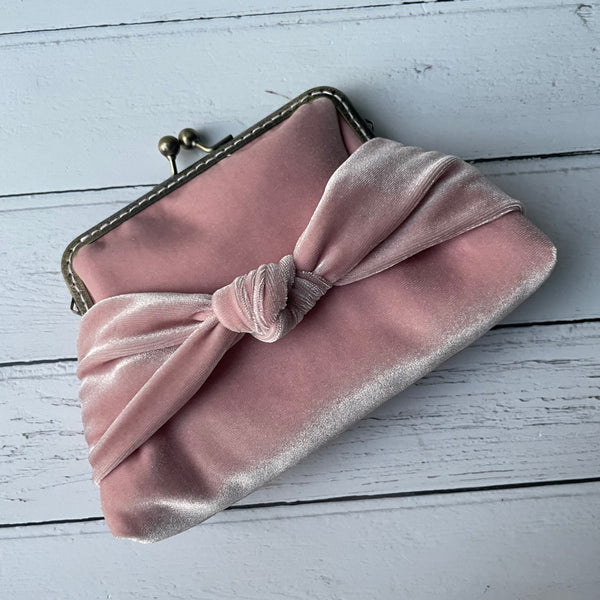 Crepe Pink Knot Bow Velvet 5.5 Inch Sew In Clasp Purse Frame Clutch Bag