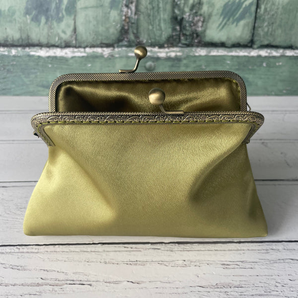 Pistachio Green Satin 5.5 Inch Clasp Purse Frame Clutch Bag