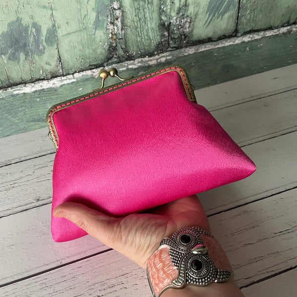Hot Pink Satin 5.5 Clasp Purse Frame Clutch Bag