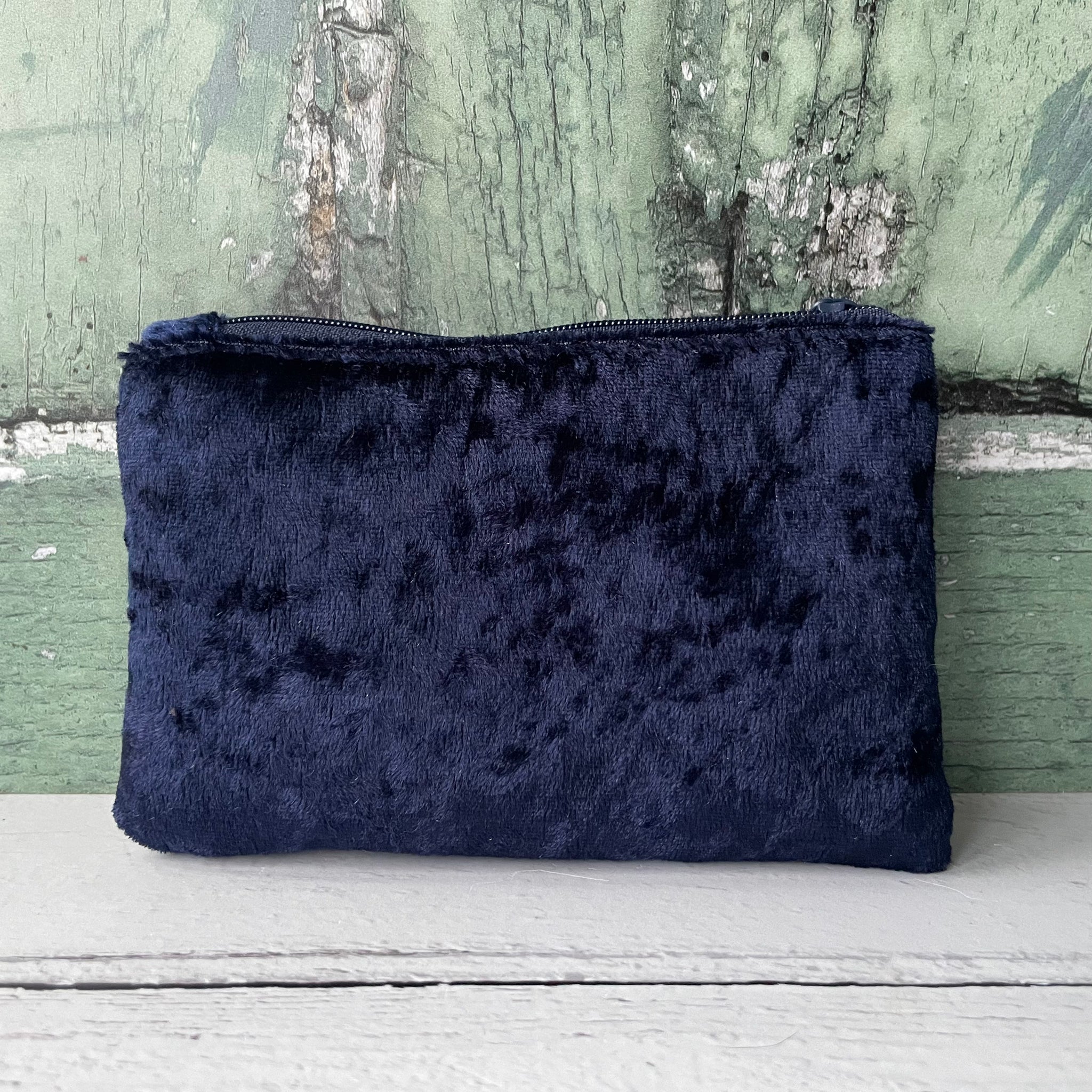 Navy Blue Crushed Velvet Zip Coin Purse Pouch