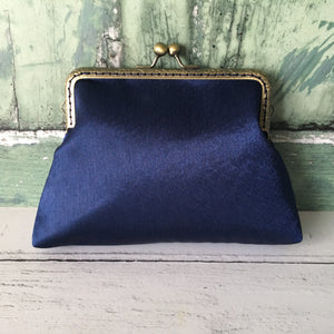 Navy Blue Satin 5.5 Clasp Purse Frame Clutch Bag