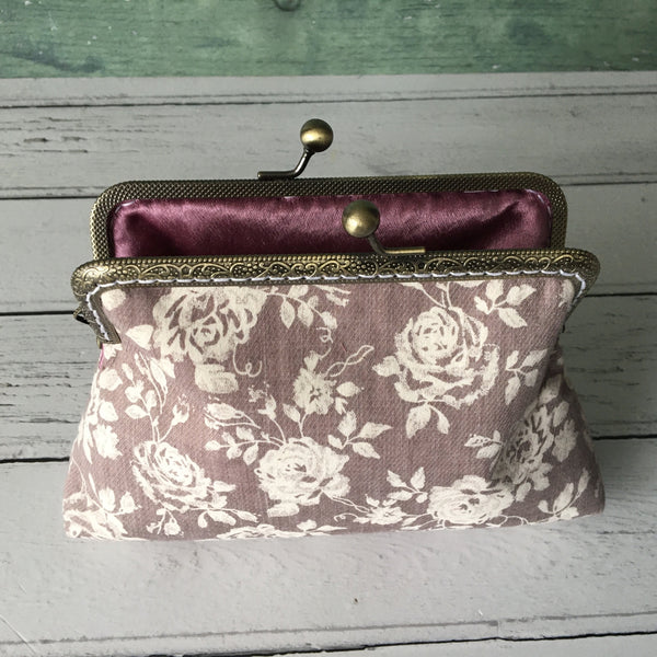 Grey and White Vintage Style Rose Floral Clutch Bag