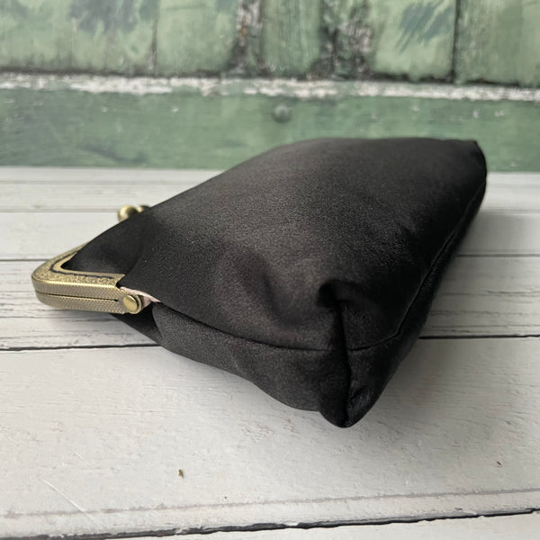 Black Satin 8 Inch Sew-In Bronze Clasp Purse Frame Clutch Bag