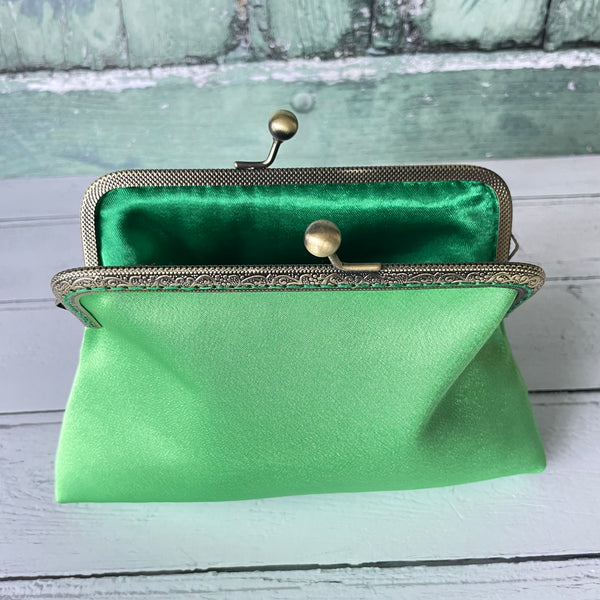 Bright Parrot Green Satin 5.5 Inch Clasp Purse Frame Clutch Bag