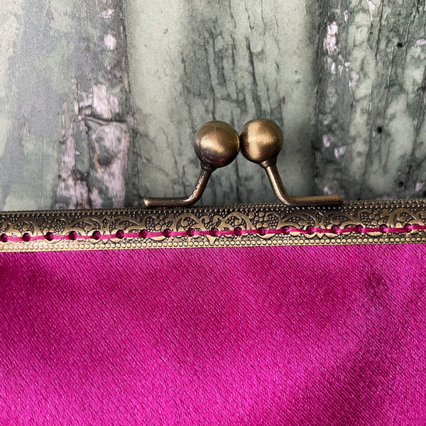 Fuchsia Pink Satin 5.5 Inch Clasp Purse Frame Clutch Bag