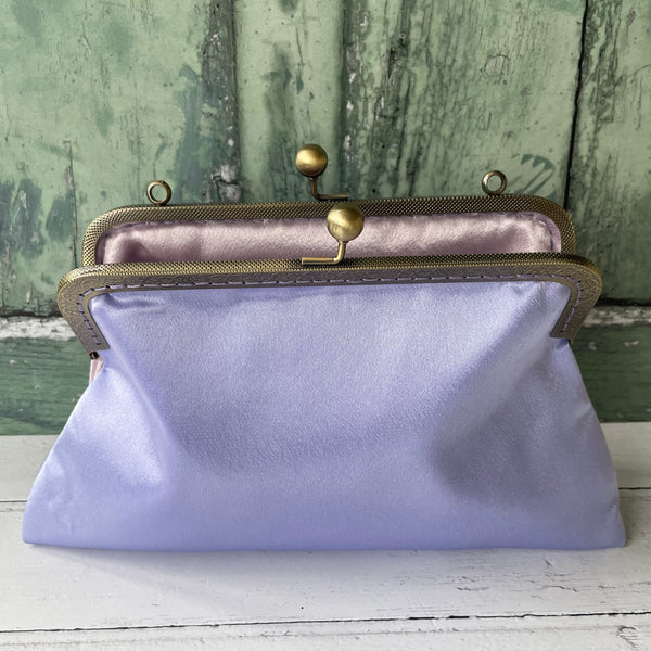 Lilac Satin 8 Sew-In Bronze Clasp Purse Frame Clutch Bag