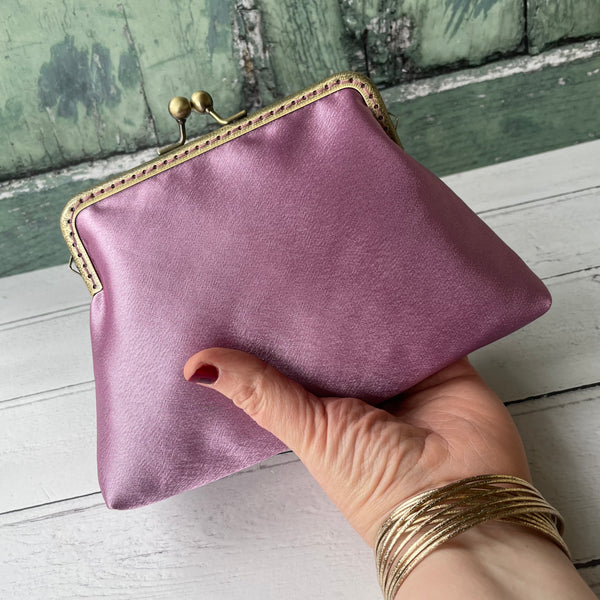 Antique Dusty Pink Satin 5.5 Inch Clasp Purse Frame Clutch Bag
